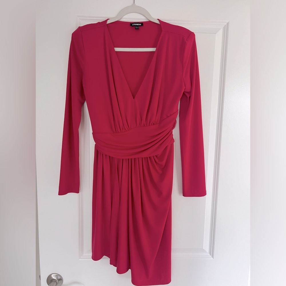 Express Pink Asymmetrical V Neck Long Sleeve Dress Size Small